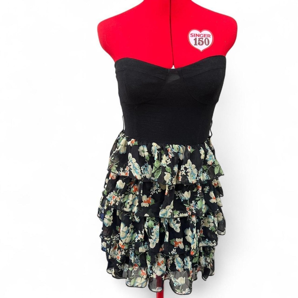 Y2K Sweetheart Corset Style Top Ruffle Floral Skirt Dress Size Small